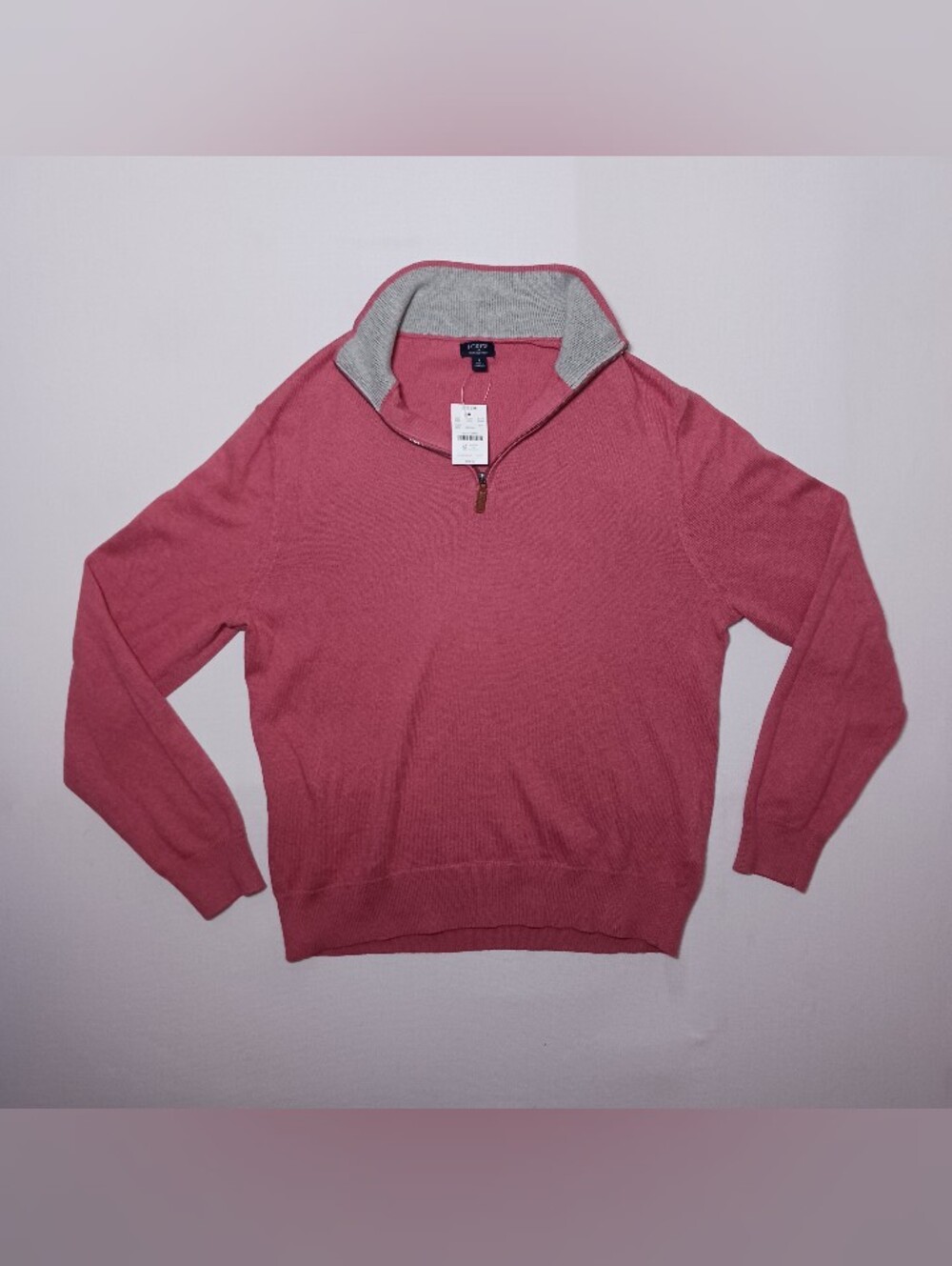 J.Crew Mens Cotton 1/4 Zip Sweater Large Heather Red BF091 NWT